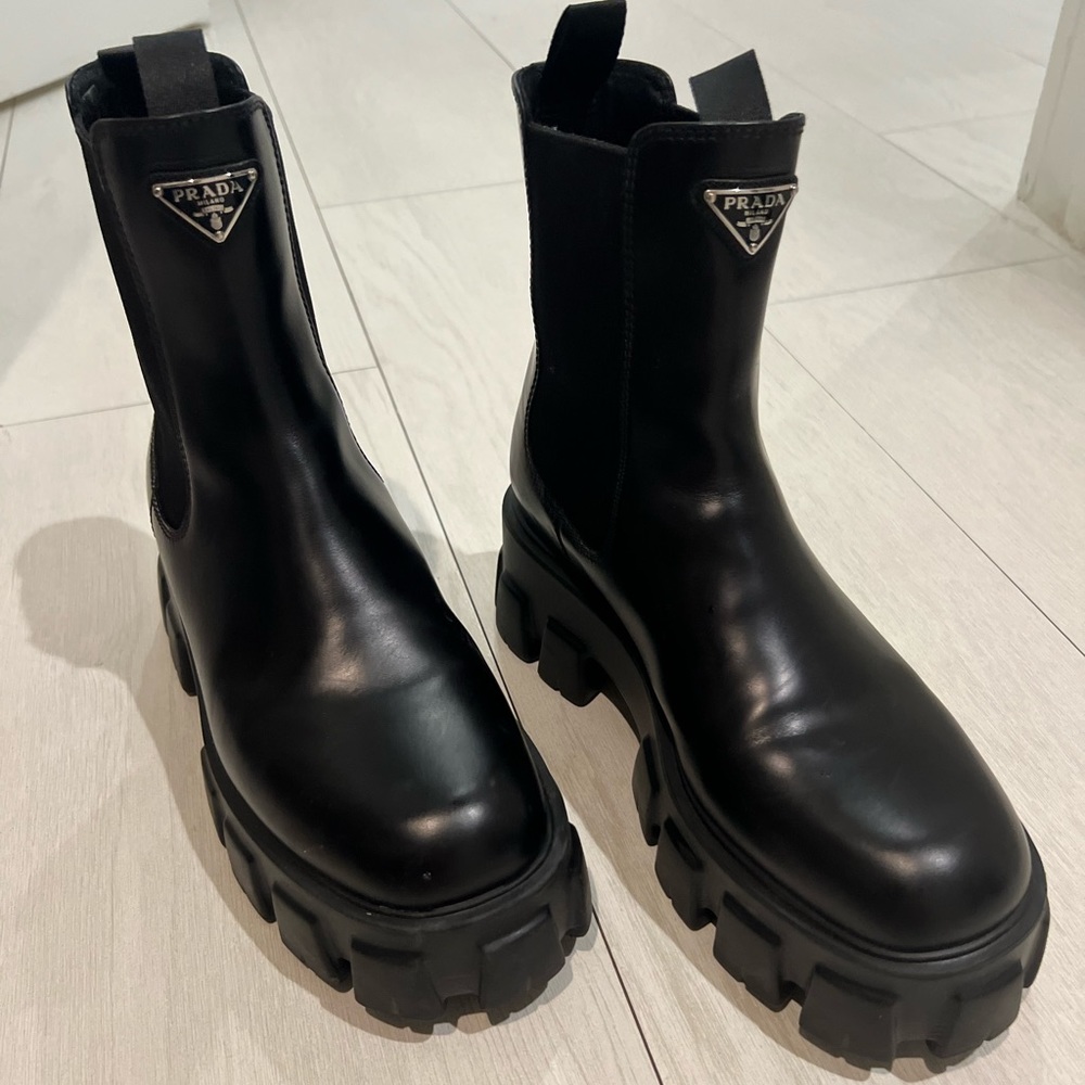 Prada Monolith Brushed Leather Booties